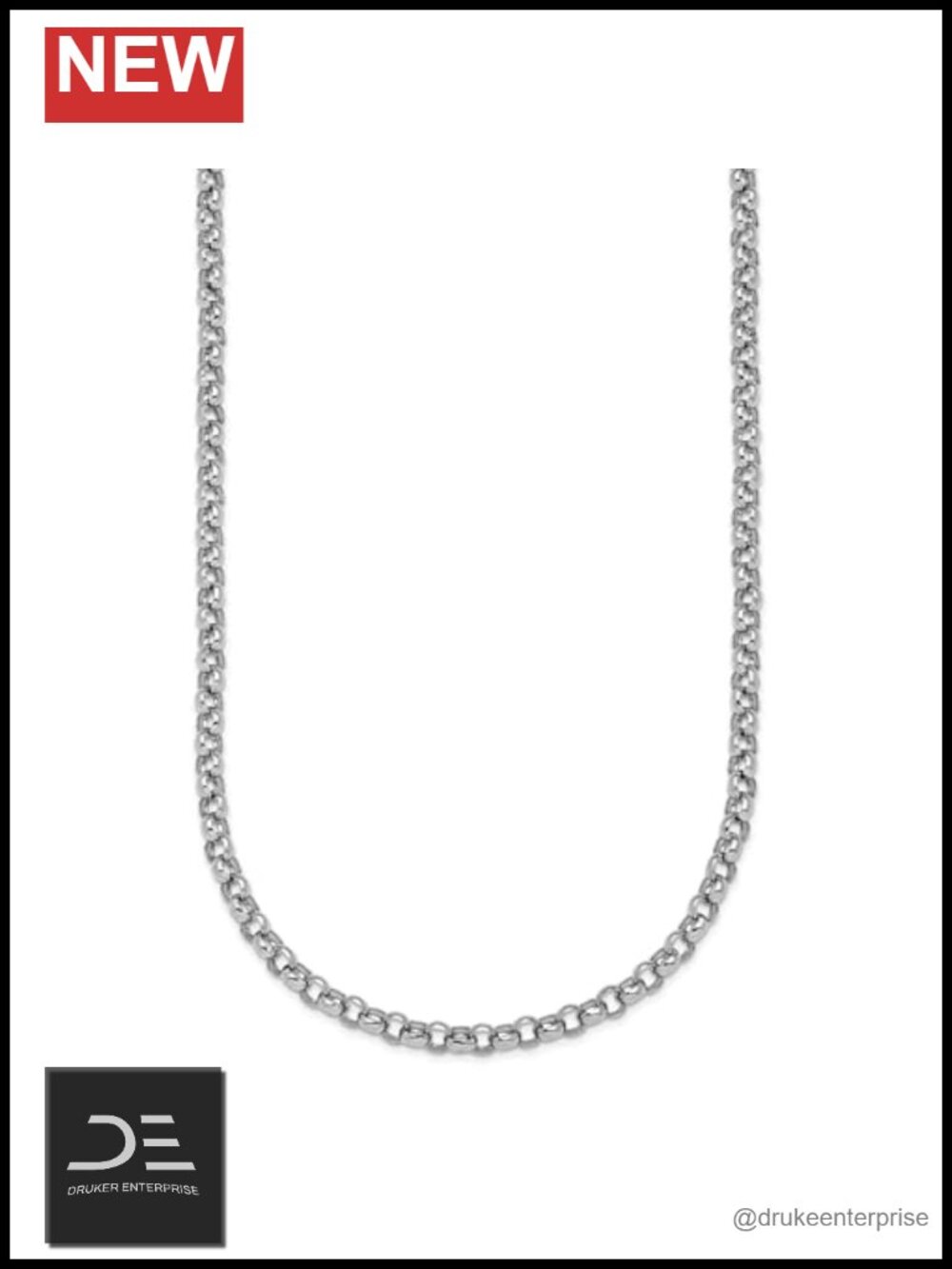 Platinum 3.4mm Solid Rolo Chain Necklace 20in Polished
